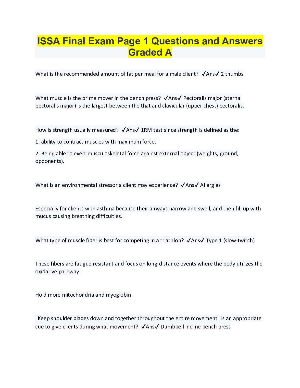 Preview image for ISSA Final Exam Page 1 Questions and Answers Graded A